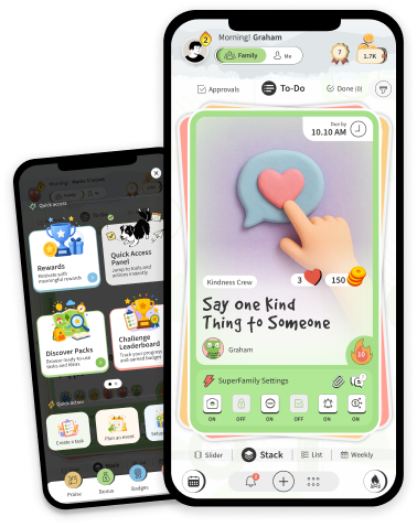 Family organizer app IAFT showing shared chores, routines, and reminders on a smartphone