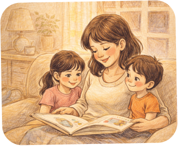 happy family spending calm time together after organizing routines with family management app