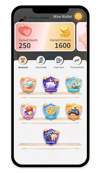 Family rewards app showing points and progress tracking